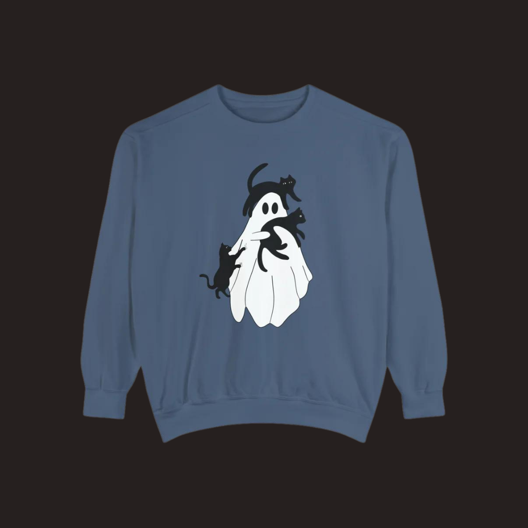 Halloween Ghost Cat Comfort Colors Sweatshirt