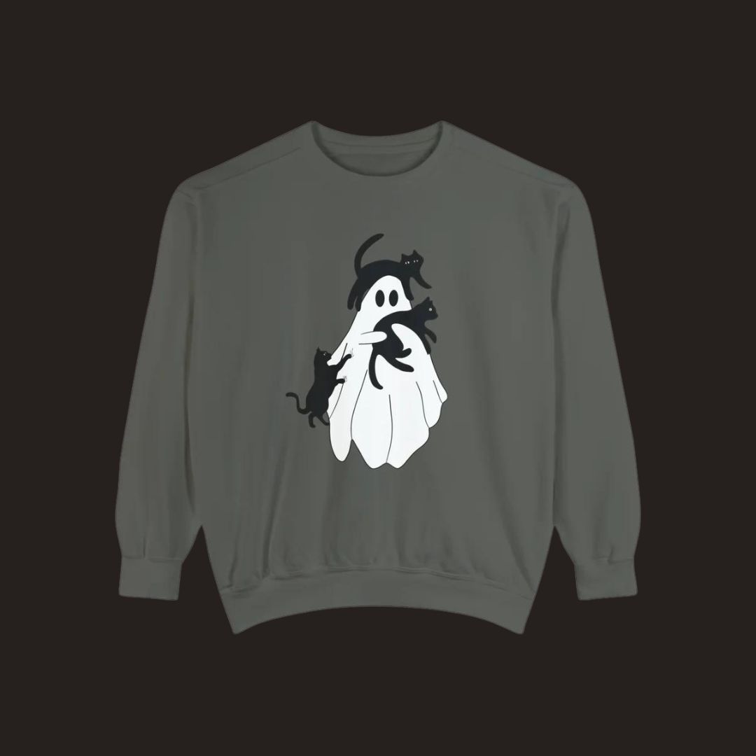 Halloween Ghost Cat Comfort Colors Sweatshirt