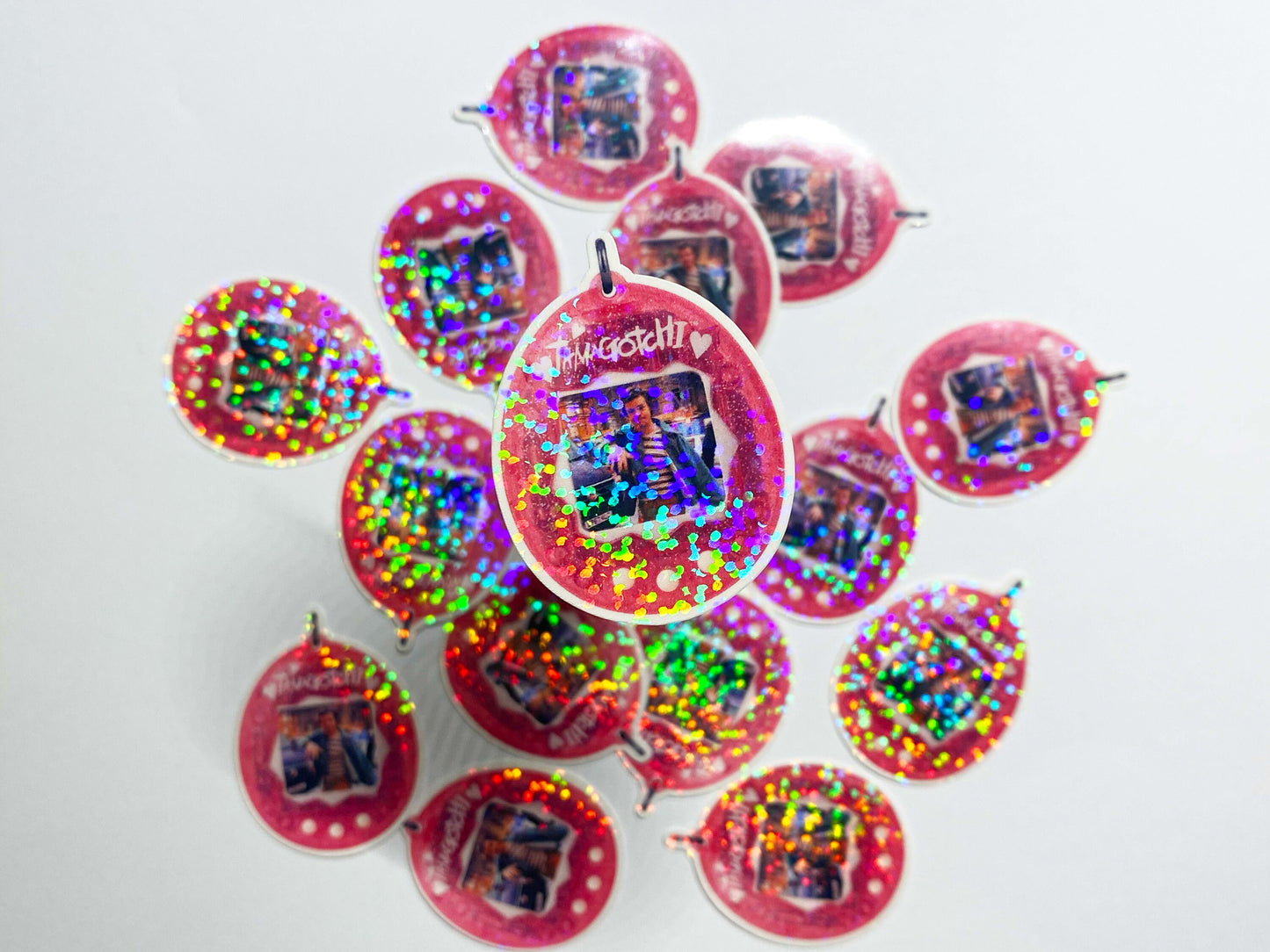 Harry Styles Tamagotchi, Pink, Y2K 90s Sparkly Sticker :1.5 inches