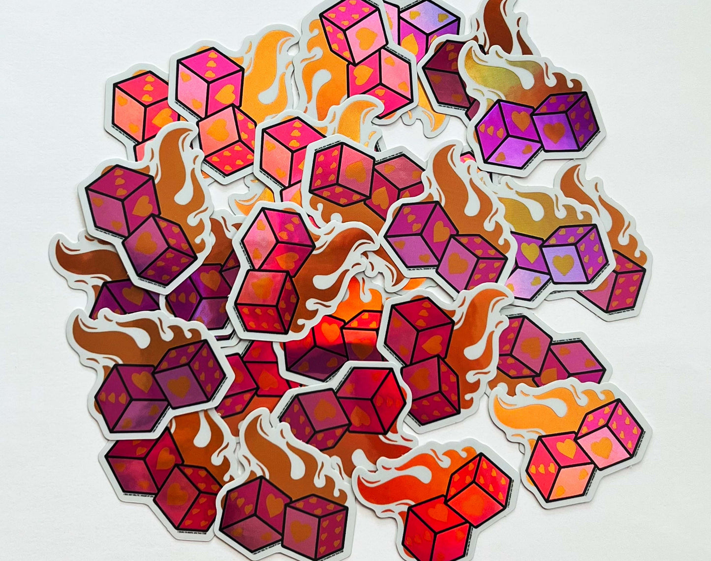 One Direction Fireproof Dice Holographic Mini Sticker Pink and Orange