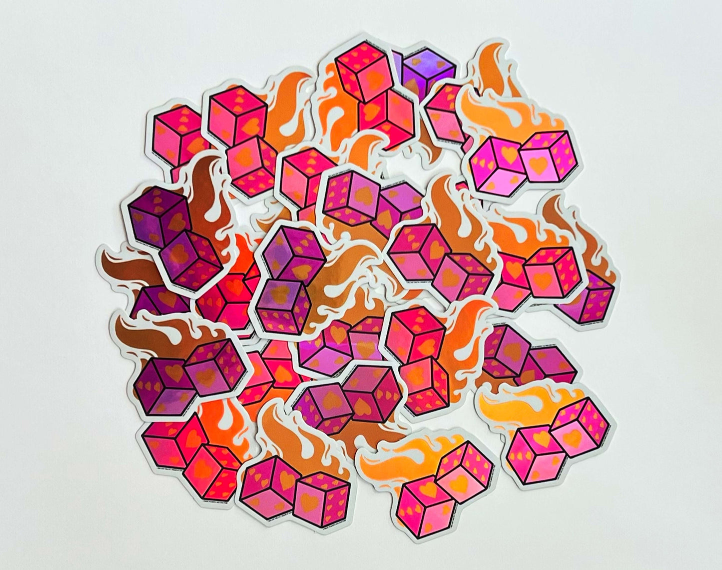 One Direction Fireproof Dice Holographic Mini Sticker Pink and Orange