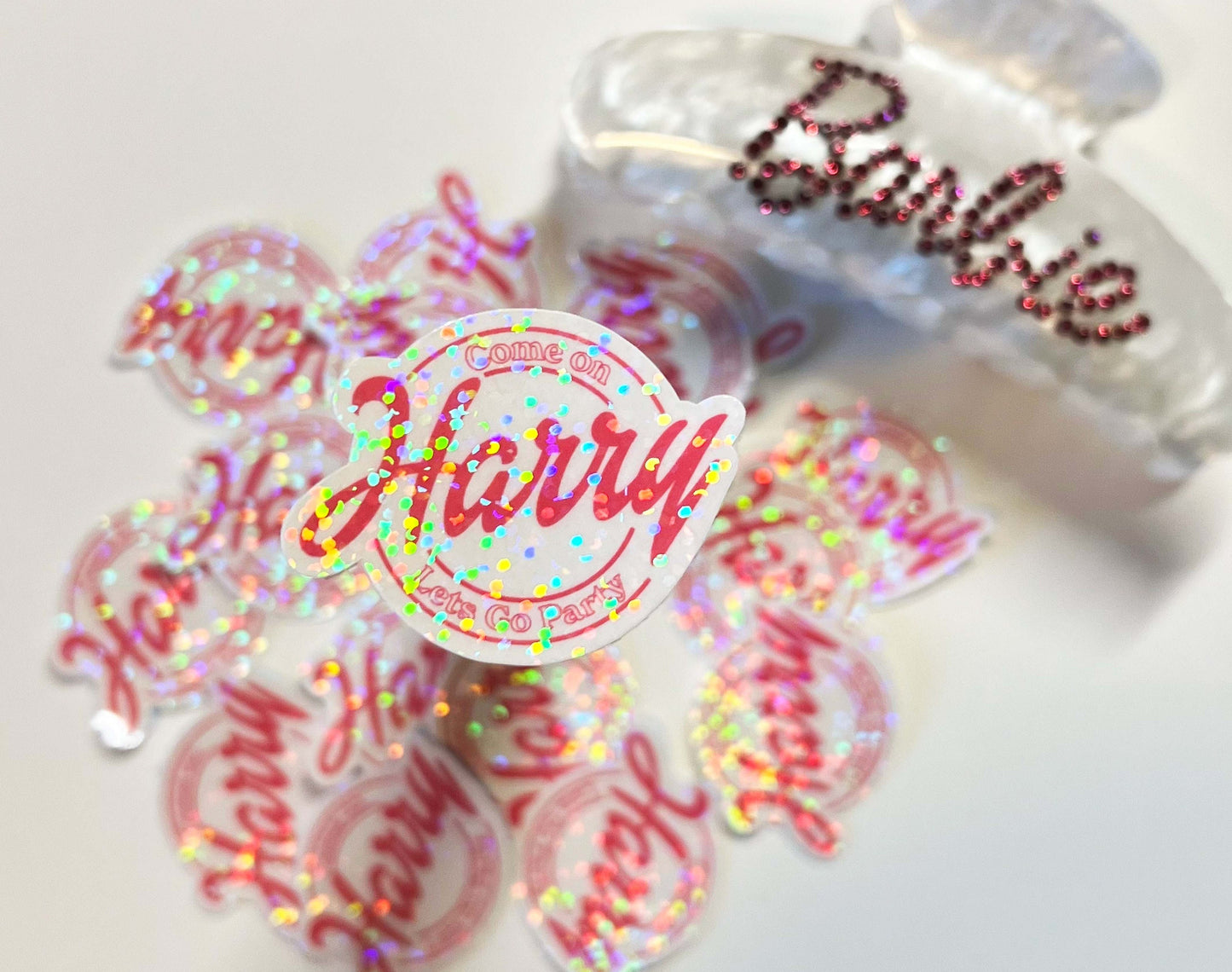 Come on Harry Let's Go Party - Barbie Pink Glitter Stickers