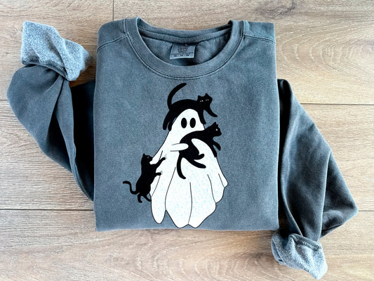 Halloween Ghost Cat Comfort Colors Sweatshirt