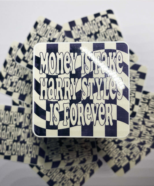 Money is fake, HS is forever - B&W checkered Sticker