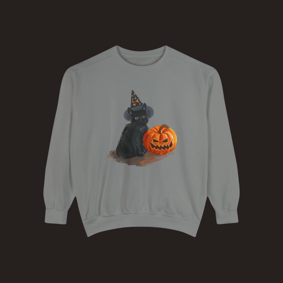 Halloween Witchy Cat Comfort Colors Sweatshirt