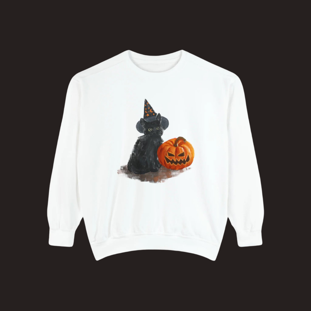 Halloween Witchy Cat Comfort Colors Sweatshirt