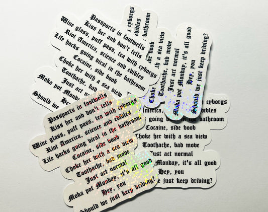 Harry Styles Keep Driving Song Lyrics Sticker :2.75 x 2.75 inches