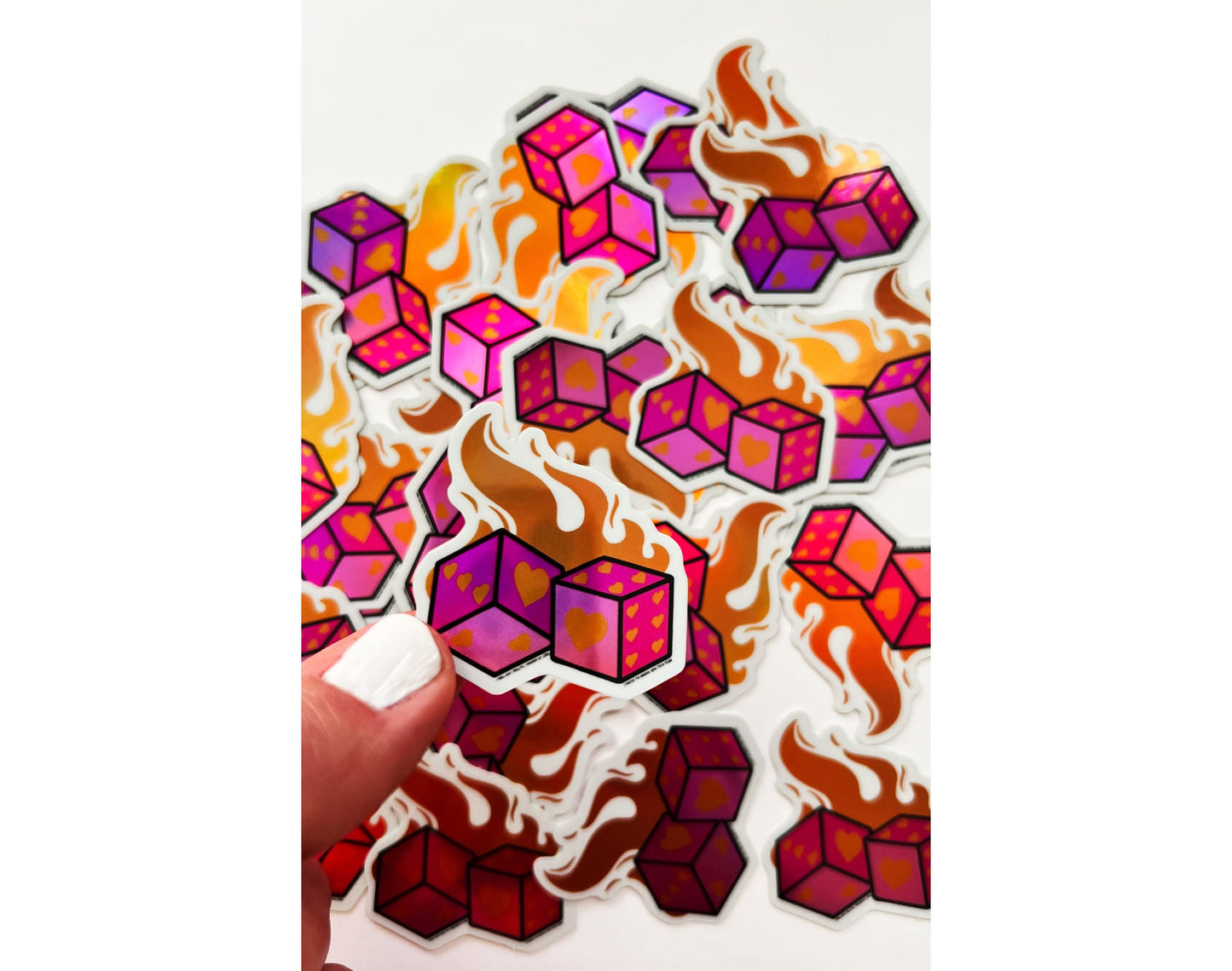 One Direction Fireproof Dice Holographic Mini Sticker Pink and Orange