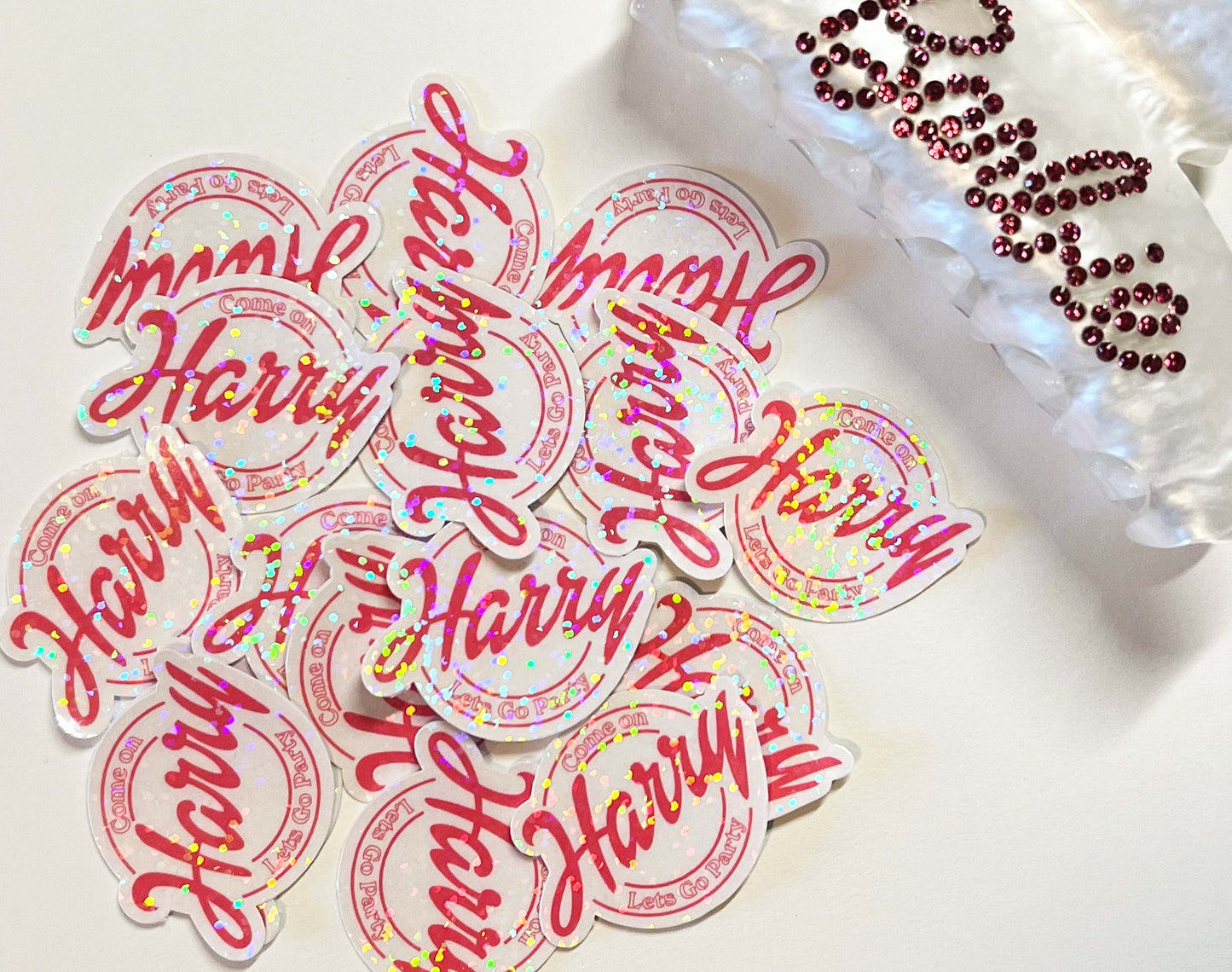 Come on Harry Let's Go Party - Barbie Pink Glitter Stickers